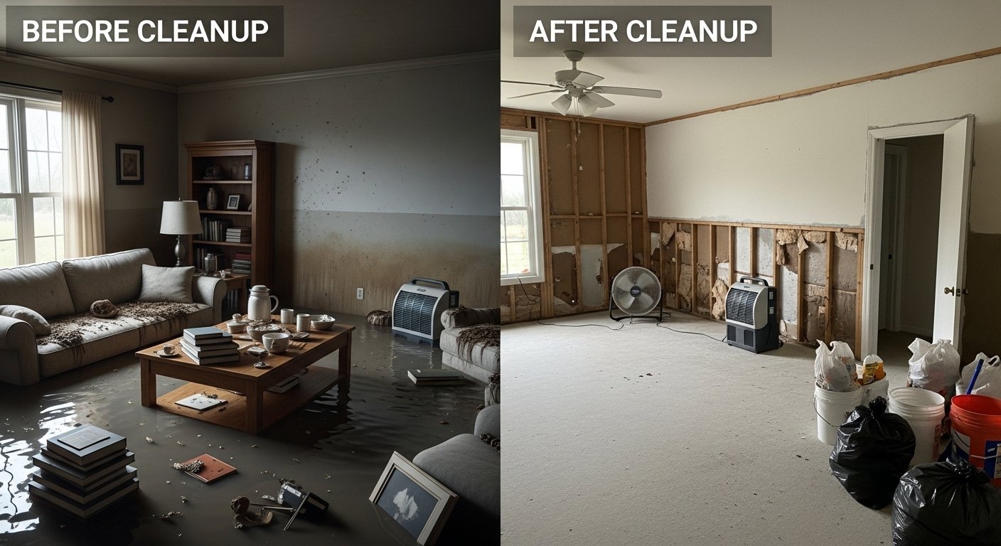 Flood Damage Cleanup in North Miami Beach, FL before and after cleanup