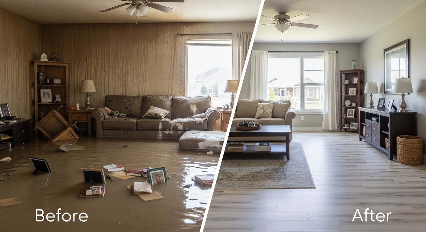 Large Loss Restoration in North Miami Beach, FL before and after cleanup