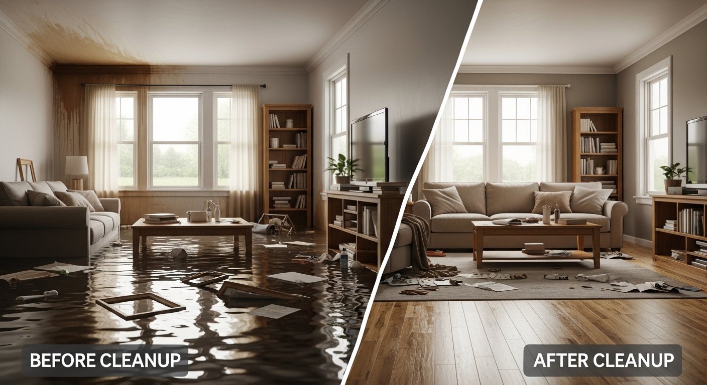 Data Center Water Damage Recovery in North Miami Beach, FL before and after cleanup